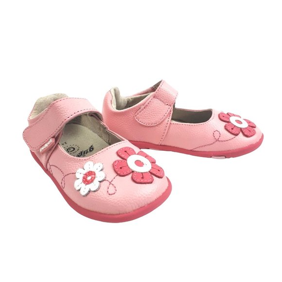 Pediped Flex Grip N Go Sadie Leather Mary Jane Pink Floral Baby Girls Size 6.5